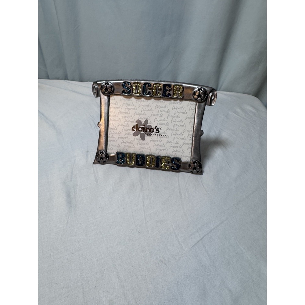 Vtg Claire's Soccer Buddies Metal Enamel Picture Frame Y2K Kids Sports Decor